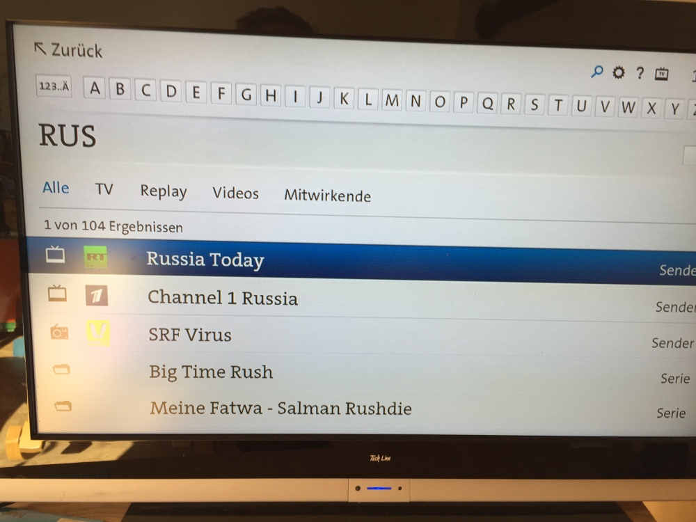 RUSSIA TODAY RT in der Senderliste von SwisscomTV