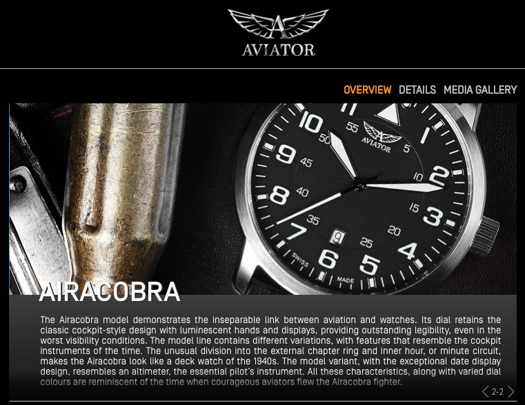 Aviator Aircobra, Source: http://aviatorwatch.ch/collections/airacobra/overview.html